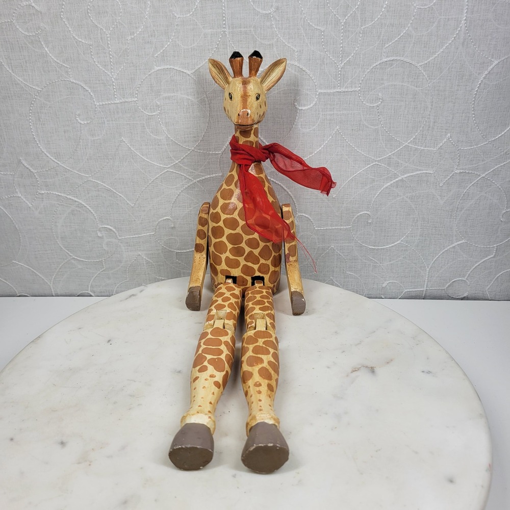 Giraffe Shelf Sitter 16" Wood Hand Carved Jointed Articulated Folk Art Decor